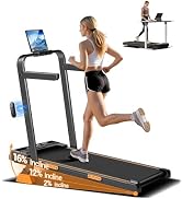 Folding Treadmill with 16% Incline, 4-in-1 Foldable Treadmill 12KM/H for Home, 3HP Running Joggin...