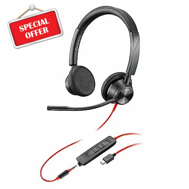 Poly Blackwire 3325 Wired Headset – Flexible Microphone Boom – Hi-fi Stereo - PC/Mac/Mobile - Certified for Microsoft Teams (Renewed)