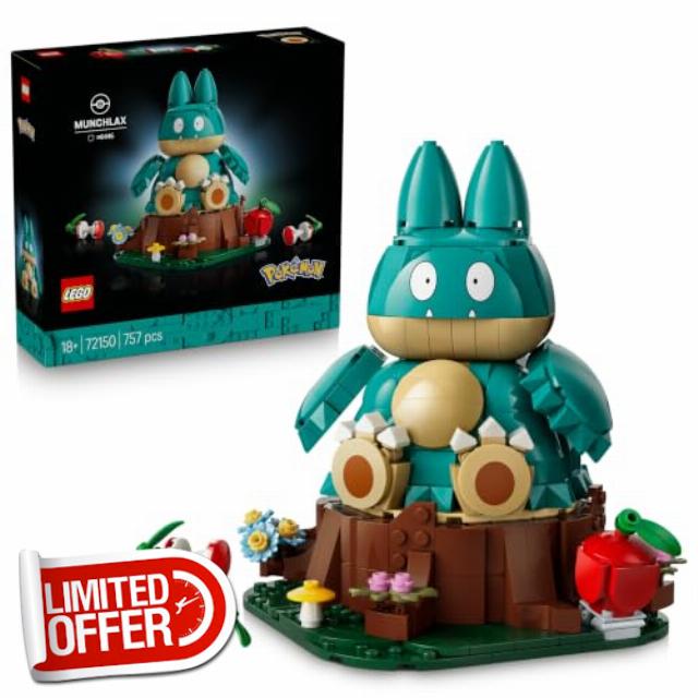 LEGO Pokémon Munchlax Figure - Building Set for Adults - Anime Model Kit w/Posable Limbs & Head - DIY Room or Shelf Decor - Collectible Gaming Gift Idea - 7215