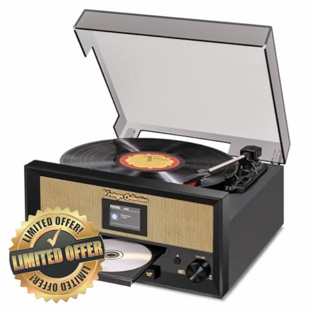 9-in-1 CD and Vinyl Player Bluetooth Record Player