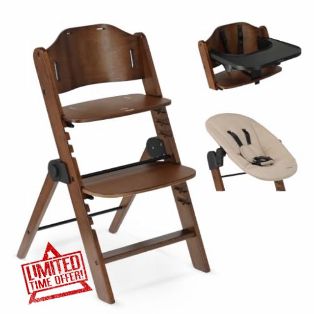 DERYAN Odin - Wooden High Chair Made of Beech for Children from 0 Months to 85 kg - Includes 5-Point Strap