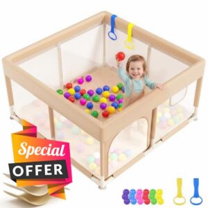 Dripex Baby Playpen with Built-in Soft Mat