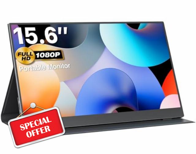 VisionOwl Portable Monitor 15.6 Inch 1080P FHD IPS Portable Screen HDMI USB-C Monitor for Laptop Mac Surface PC PS5 Xbox