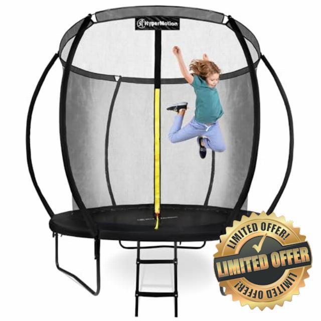 HyperMotion Kids Trampoline with Ladder and Inner Safety Net Garden Outdoor Play Equipment Heavy Duty Frame