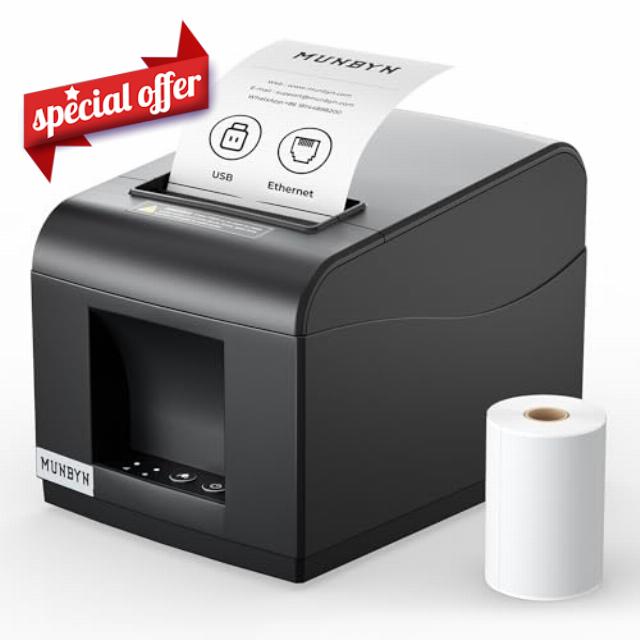 MUNBYN POS P072 80mm USB Receipt Printer Support Cash Drawer