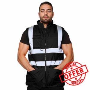 FAIRY BOUTIQUE Mens Hi Vis Fleece Lined Reversible Bodywarmer High Visibility Reflective Waterproof Workwear Gilet Safety Waistcoat Padded Ves