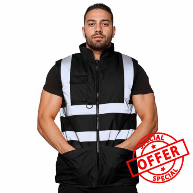 FAIRY BOUTIQUE Mens Hi Vis Fleece Lined Reversible Bodywarmer High Visibility Reflective Waterproof Workwear Gilet Safety Waistcoat Padded Ves