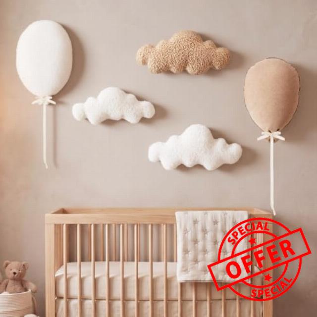 Kathfly 5 Pcs Large Nursery Wall Decor Fabric Cloud Balloon Nursery Cloud Decor Cute Baby Room Wall Art Artificial Hot Air Balloon 3D Linen Hanging Decoration for Room Bedroom Baby Shower(Brown)