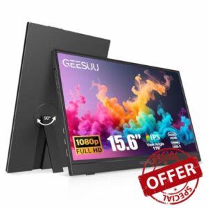 Portable Monitor 15.6" FHD IPS HDR Travel Laptop External Screen | 1080P with Kickstand Speakers USB-C HDMI