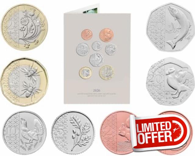 CrawleyCoins New: 2026 UK Definitive Annual 8-Coin Brilliant Uncirculated Coin Se