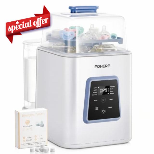 FOHERE Baby Bottle Washer Pro 4-in-1 Steriliser and Dryer | Breast Pump Washer for Newborn Essentials