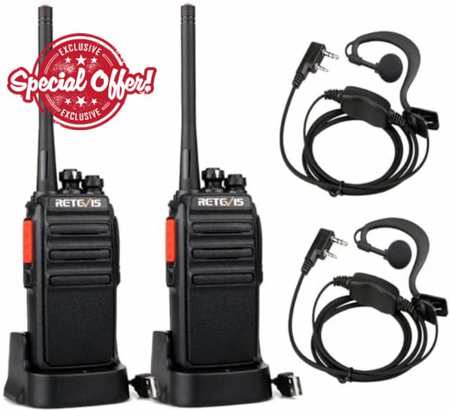 Retevis RT24 Walkie Talkie PMR446 License-free Professional Two Way Radio 16 Channels Walkie Talkies Scan TOT with USB Charger and Earpieces