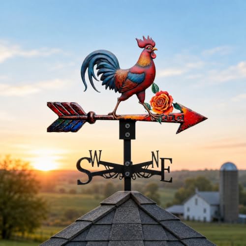 Roof Mount Rooster Wind Vane for Outside Garden