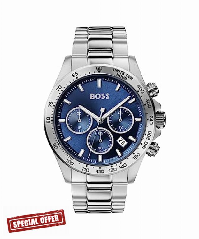 BOSS Men's 43 mm Chronograph Quartz Watch Hero Collection with Stainless Steel Bracelet Link or Mesh