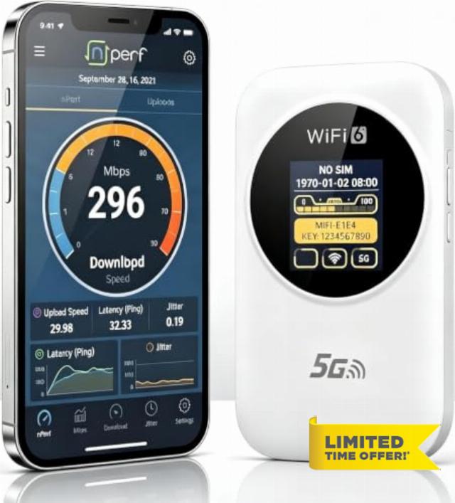 5G/4G Mobile WiFi Portable Router， Unlocked SIM Card Slot