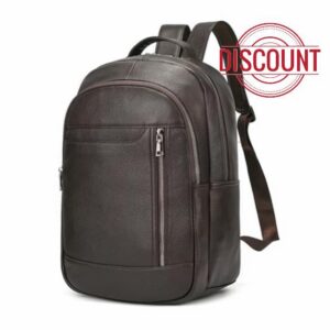 Large Capacity Black Leather Backpack for Men