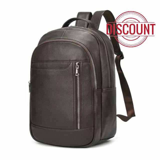 Large Capacity Black Leather Backpack for Men