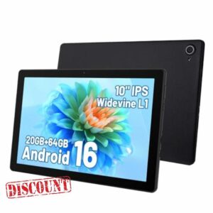 Hakaug Tablet 10 Inch Android 16 Tablets PC 20 GB RAM 64 GB ROM 1 TB TF Extension 1280x800 IPS Touchscreen Widevine L1 WiFi 6 BT5.4 Dual Camera 5000 mAh (Black)
