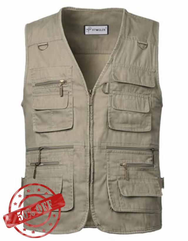 Mens Fishing Gilet Waistcoat Safari Multi Pocket Dog Training Vest Hunting Hiking Vest Sleeveless Jacket Outdoor Photography Gile