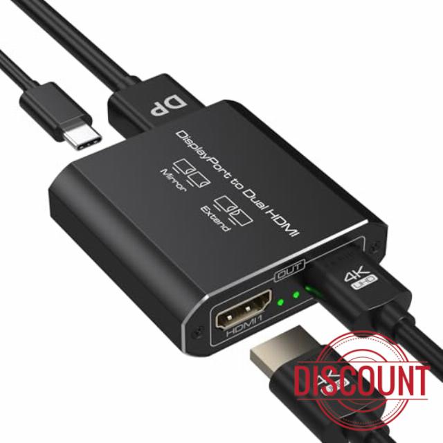 VEDINDUST 4K60Hz Displayport to Dual HDMI Adapter 1 in 2 Out Display Port DP 1.4 to 2 HDMI Splitter for PC Graphics Card Monitor Extended and Mirror Mode for Windows
