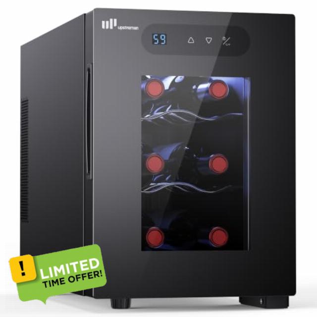Upstreman Small Wine Cooler Fridge Holds Up To 6 Bottles 5-18 °C | Precise Temperature Control