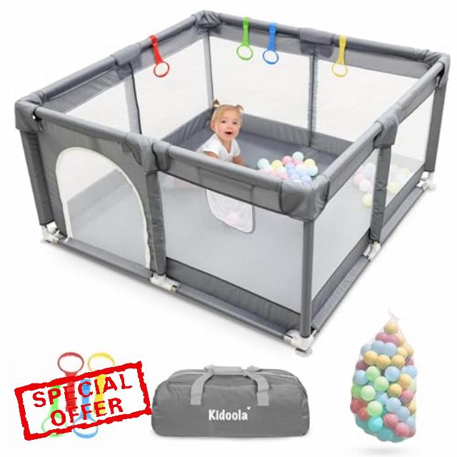 Kidoola Baby Playpen with Padded Frame & Mesh Walls