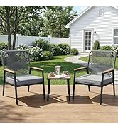 Clevich Set of 2 Rattan Garden Chairs, Rattan Metal Balcony Chairs with 8 cm Thick Cushion, Metal...