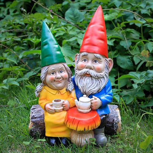Romantic Couple Drinking Coffee Figurine for Patio Yard Lawn Decor