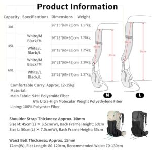 30L/45L/60L Lightweight Backpack with Mount Ridge Carrier System