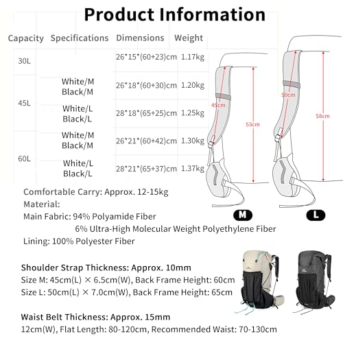 30L/45L/60L Lightweight Backpack with Mount Ridge Carrier System