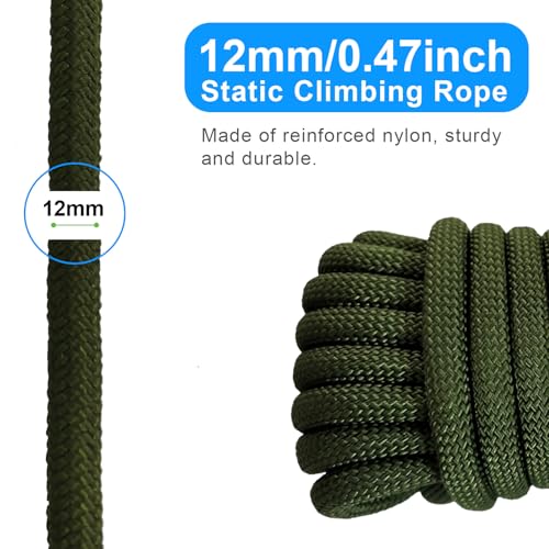 Army Green | 30KN break strength 2 hooks & bag for rappelling rescue rigging Durable
