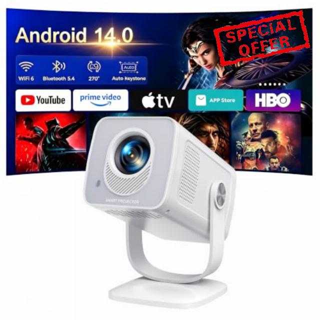 【Built-in Android 14 | Short Throw】TOPTRO Mini Portable Projector 1080P 4K Supported