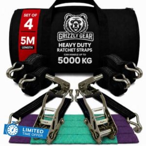Recovery Ratchet Alloy Wheel Straps x4 5M 5000KG Trailer Tie Down