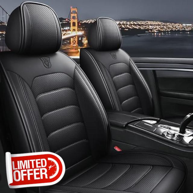 Car Seat Cover for Jaguar XE Full Set Waterproof Leather Car Seat Protectors Universal Fit for Most UK Cars Breathable Anti-Slip Front and Rear Covers Easy Fit Black
