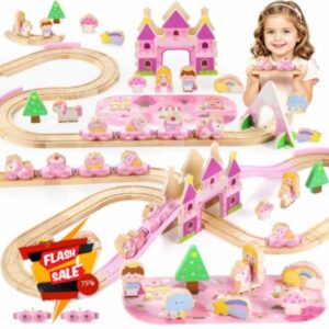 GAGAKU Wooden Train Set 41 Pieces - Unicorn Magnetic Track Toys for Girls Toddlers 3 4 5 6 Year Old