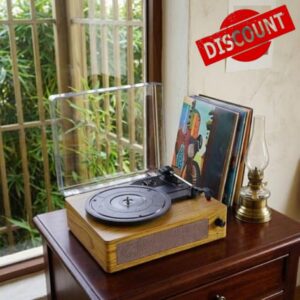 Brivona Record Player - Vintage Vinyl Record Player with Built-in Bluetooth Speakers - 3-Speed Belt-Driven Retro Turntable for LPs - Stylish Home Audio Decor & Suitcase Design (Bamboo Color)