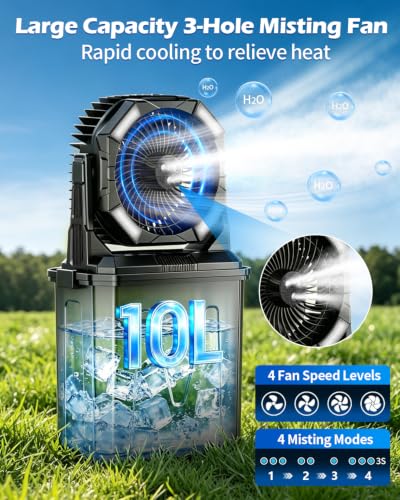 4 Speed 4 Spray Outdoor Mist Fan for Patio Cooling/Camping/Golf Ca