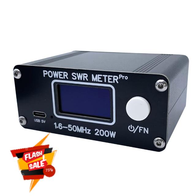 200W 1.6-50MHz HF Shortwave Power SWR Meter Stand Wave Meter HF PWR SWR Meter with 1.29 Inch OLED Screen for HAM Radio