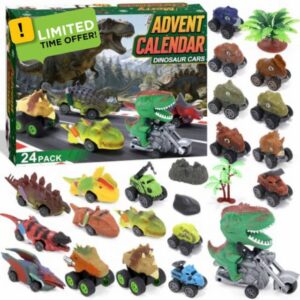 Dinosaur Cars Advent Calendar 2026 Kids Boys Pull Back Dino Monster Truck | 24 Days Christmas Countdown Surprise Box with Dinosaur Vehicles
