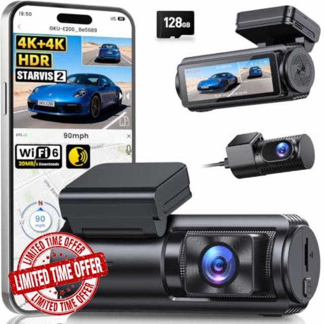 GKU 4K+4K Dash Cam Front and Rear
