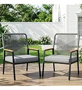 Clevich Set of 1 Rattan Garden Chair, Rattan Metal Balcony Chairs with 8 cm Thick Cushion, Metal ...