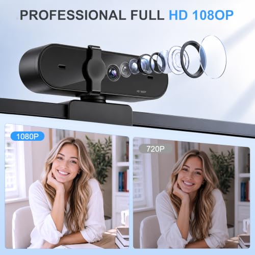 USB Webcam Auto Light Correct & Plug Play & Privacy Cover for Windows MacOS