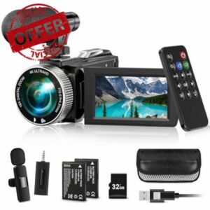 4K Video Camera Camcorder Mini Mic 48MP 60FPS UHD Vlogging Cameras for YouTube 18X Digital Zoom 3.0''IPS Screen Camera with 32GB Card