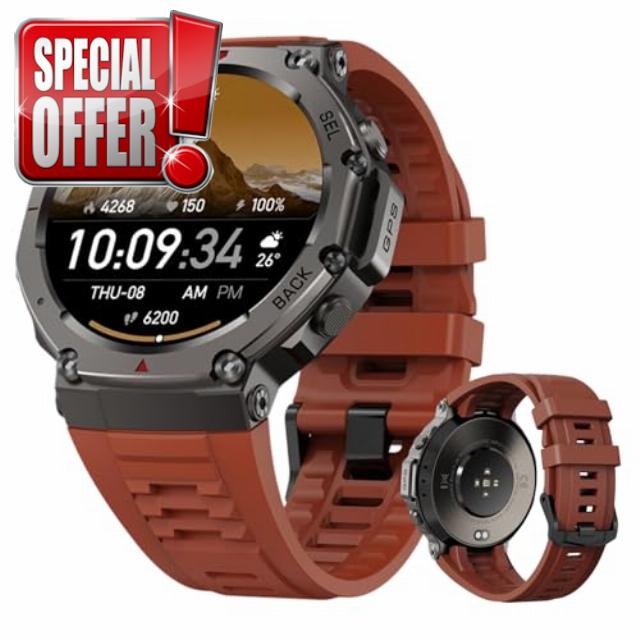 Cavinoo GPS Smartwatch Dual Band Satellite Tracking for Outdoor Sports | Rugged Fitness Tracker Watch 15 Day Battery 5ATM Waterproof Bluetooth Calling for Active Men and Women Adventurers