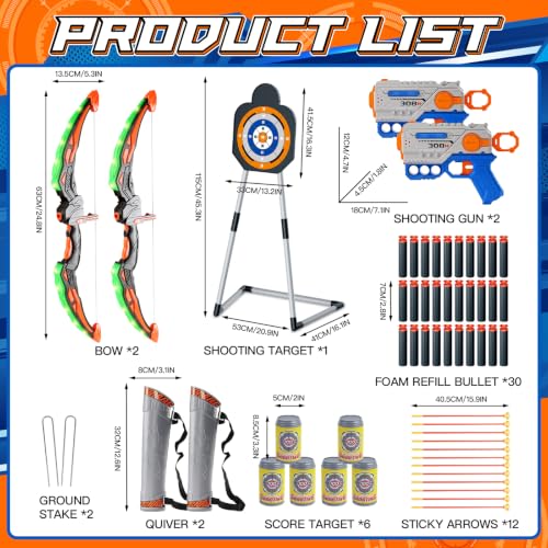 4-in-1 Shooting Game with 2 LED Bow and Arrow Toys