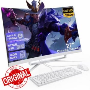 27inch All-in-One Computer 4 Cores 8Threads All-in-One PC 16GB RAM 512GB SSD Core i7 7700HQ(up to 3.8GHz) WiFi 6 Bluetooth5 with Mouse and Wired Keyboard USB3.0 * 4