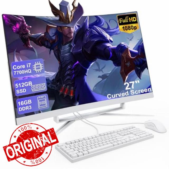 27inch All-in-One Computer 4 Cores 8Threads All-in-One PC 16GB RAM 512GB SSD Core i7 7700HQ(up to 3.8GHz) WiFi 6 Bluetooth5 with Mouse and Wired Keyboard USB3.0 * 4