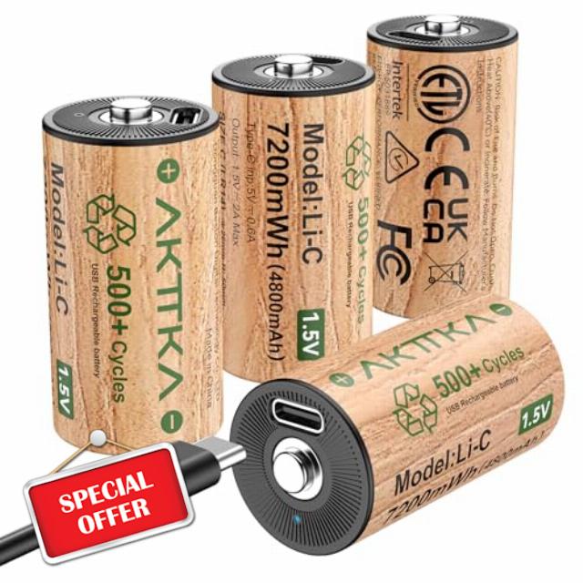 Rechargeable C Batteries 1.5V 7200mWh