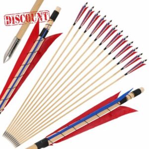 wolfman 6/12pcs Wooden Arrows 32" Traditional Recurve Bow Longbow Bow with 5" Turkey Feather Archery Target Pracrice