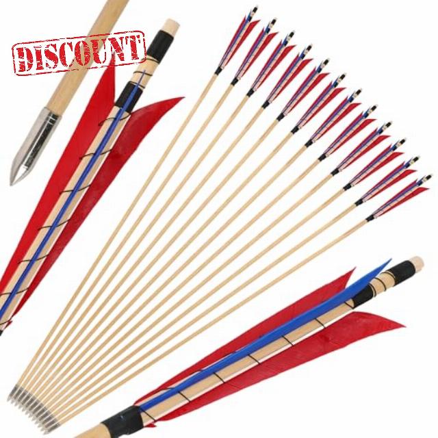 wolfman 6/12pcs Wooden Arrows 32" Traditional Recurve Bow Longbow Bow with 5" Turkey Feather Archery Target Pracrice